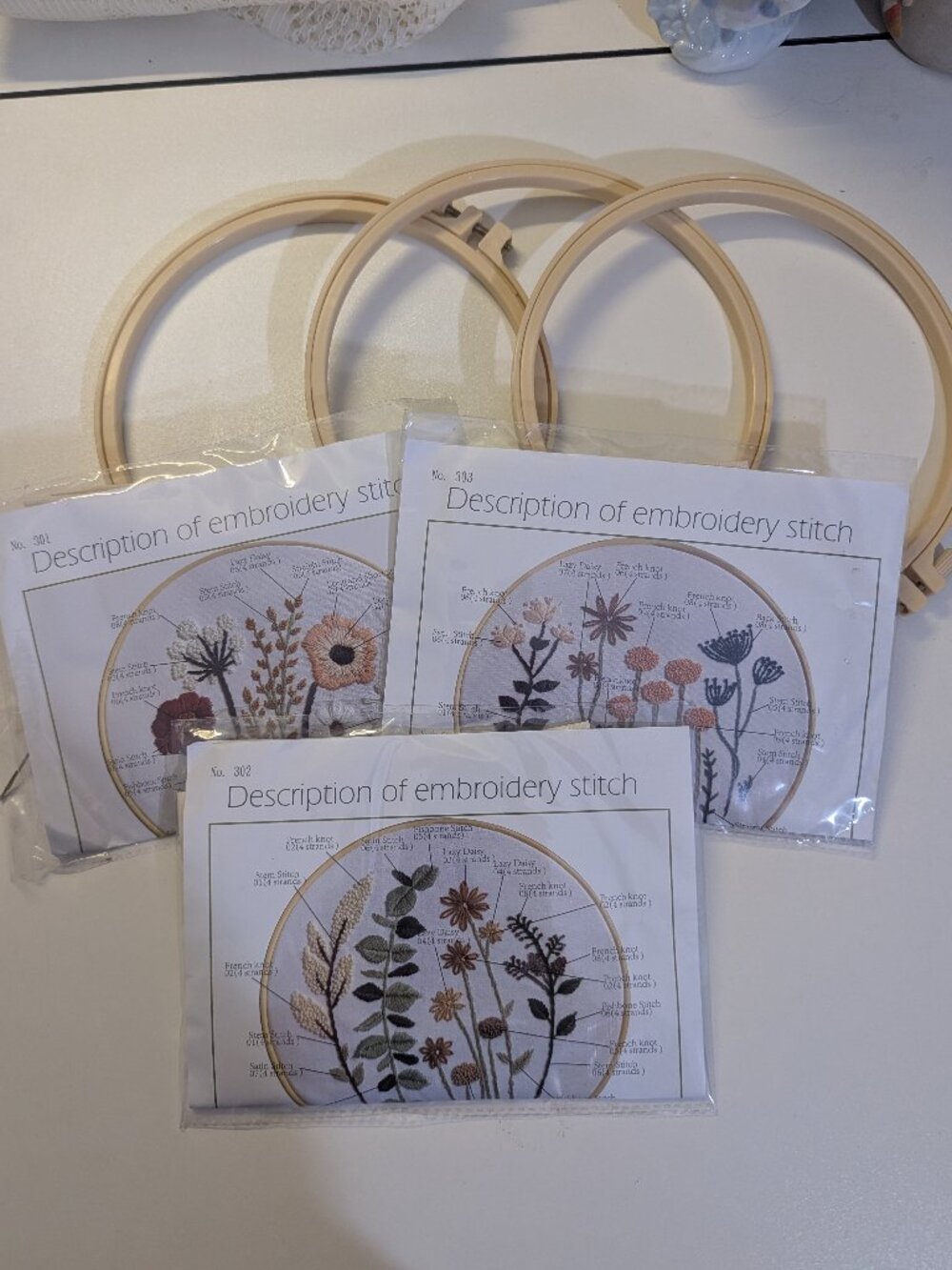 Uphome 3 Pack Embroidery Starter Kit for Beginners Stamped Cross Stitch Kits